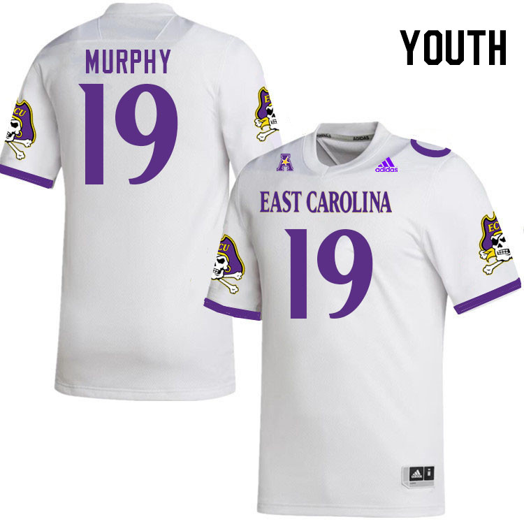 Youth #19 Josh Murphy ECU Pirates 2023 College Football Jerseys Stitched-White
